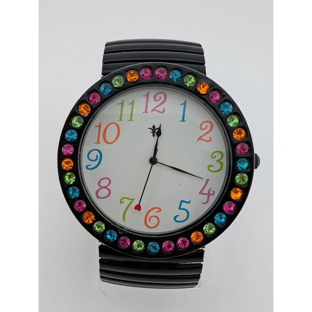 Cannes Watch Women 48mm Case Colorful Dial Black Stretch Band- New Battery